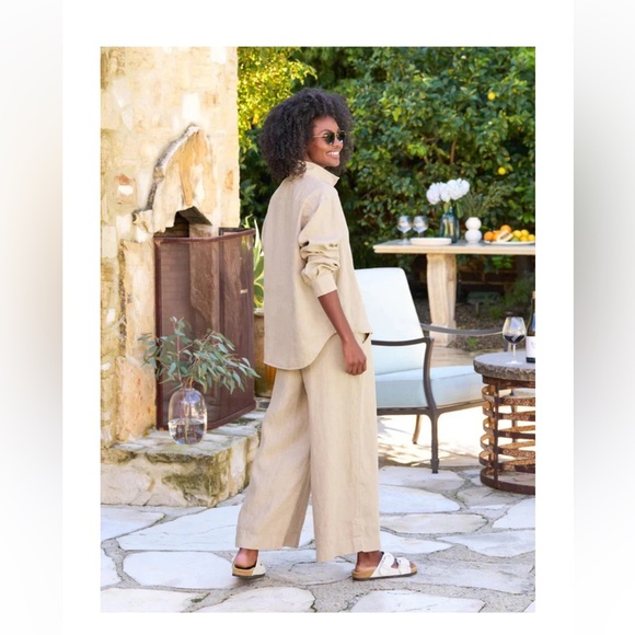 Frank & Eileen Maisie Pull On Crop Wide Leg Linen Pant  Large - Picture 1 of 10